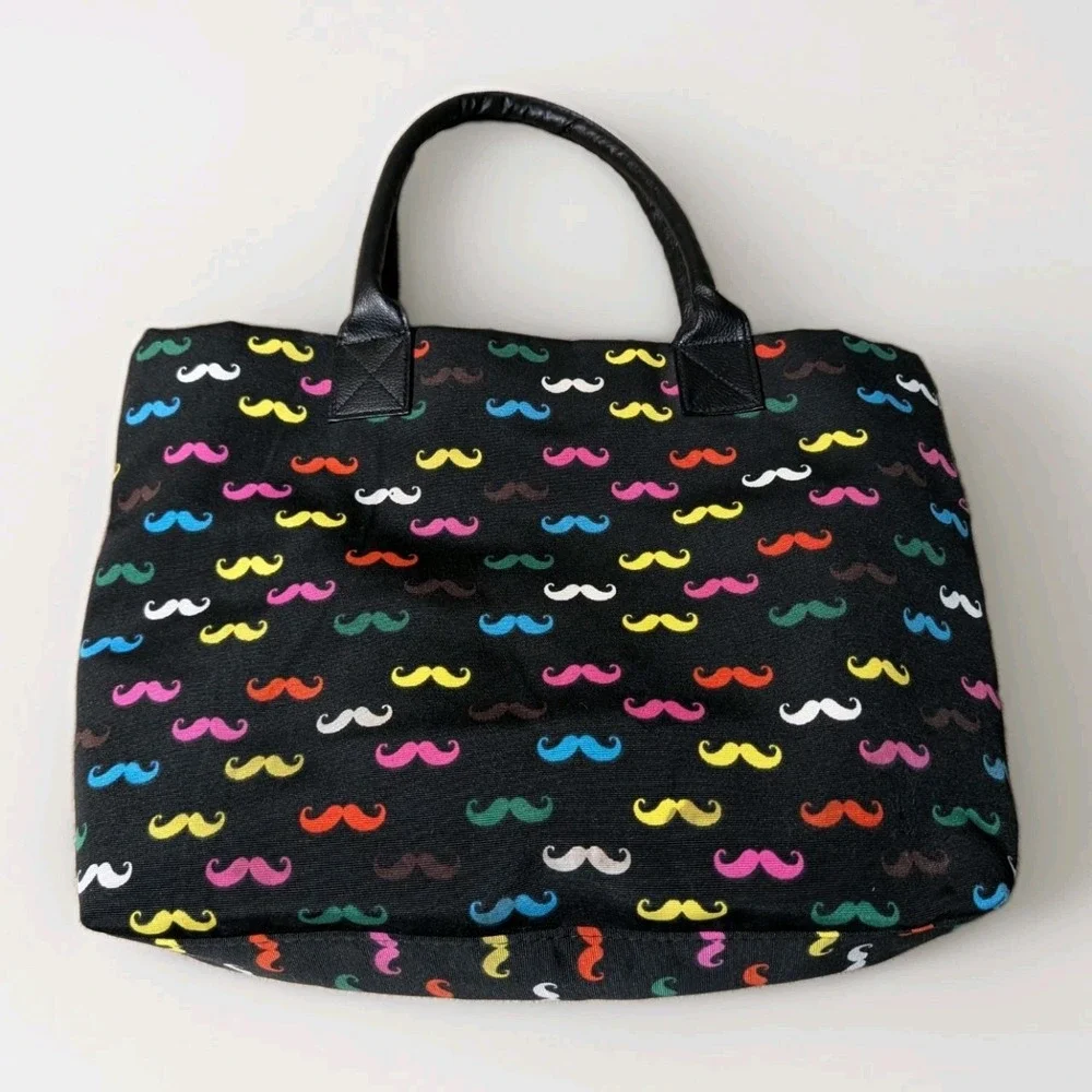 Mustache Bag Purse All Snaps Work, Missing Center Zipper AS IS